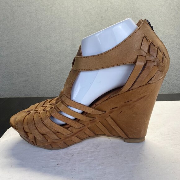 CULTURE Womens Platform Wedge Sandals Brown Leather Basket Weave Buckle Size 41 - Picture 13 of 16
